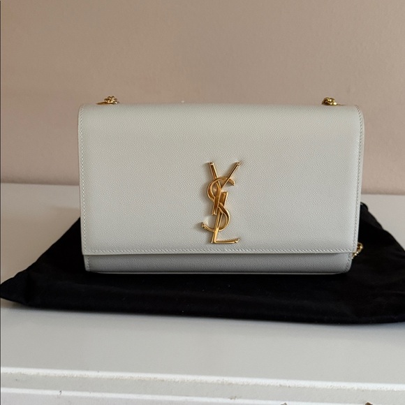 Yves Saint Laurent Handbags - YSL WHITE KATE MEDIUM IN GRAIN DE POUDRE EMBOSSED LEATHER